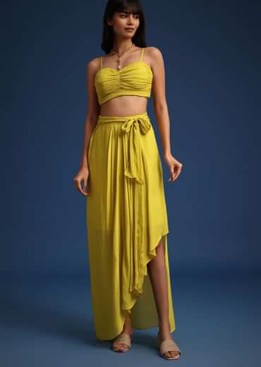 Lime Green Asymmetrical Skirt And Jacket Set