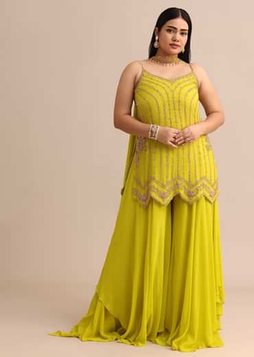 Lime Green Sharara Suit With Choker Dupatta