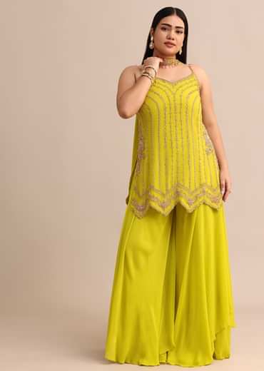 Lime Green Sharara Suit With Choker Dupatta