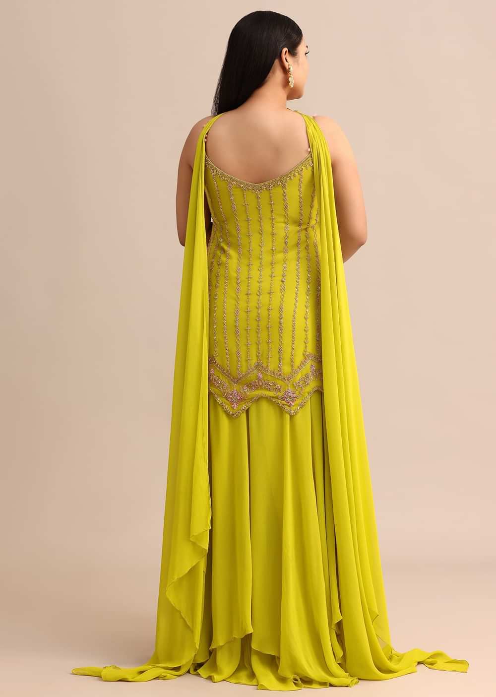 Lime Green Sharara Suit With Choker Dupatta