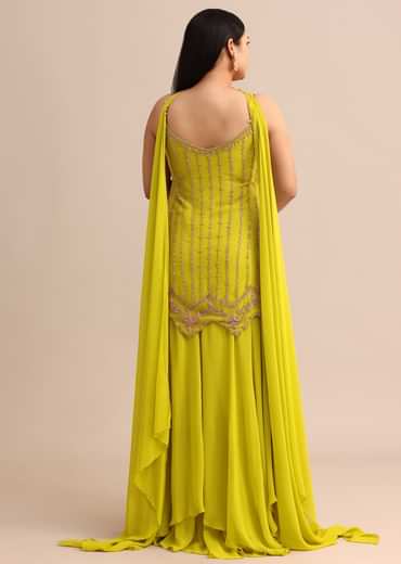 Lime Green Sharara Suit With Choker Dupatta
