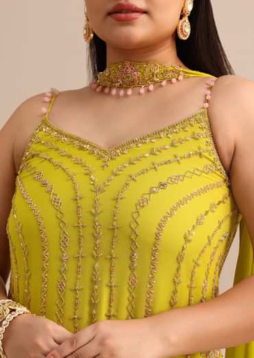 Lime Green Sharara Suit With Choker Dupatta