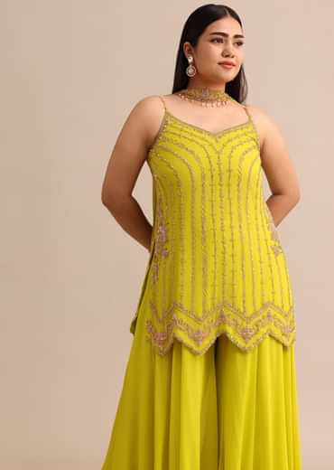 Lime Green Sharara Suit With Choker Dupatta