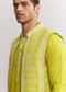 Lime Green Silk Jacket Kurta Set With Gotta Embroidery