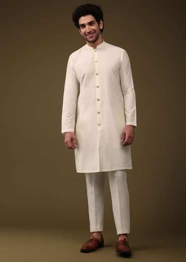 Lime Yellow Festive Textured Jacket Kurta Set With Cut Dana And Thread Embroidery In Art Silk