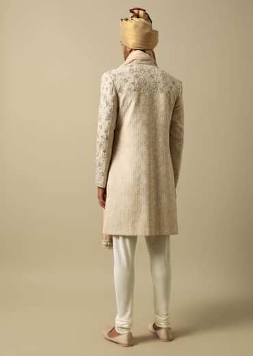 Luxurious Beige Silk Sherwani