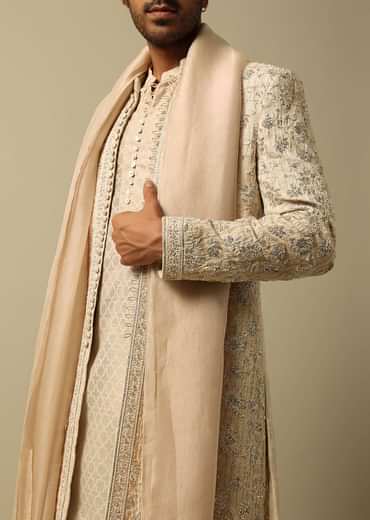 Luxurious Beige Silk Sherwani