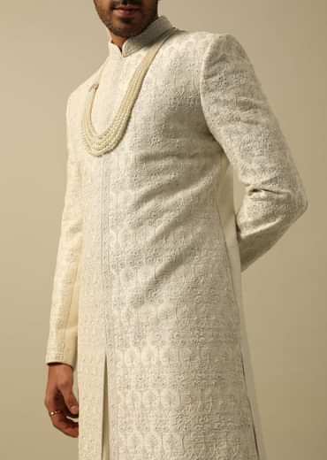 Luxurious White Raw Silk Sherwani