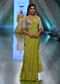 Citrus Green Ready Pleated Saree with Net Cape and V-Neck Crop Top with Hemline Cut Out