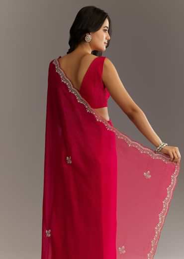Magenta Crushed Tissue Saree With Cutdana And Scallop Border