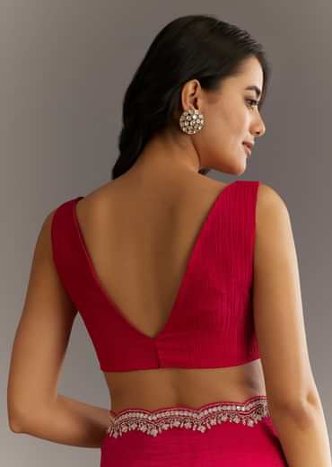 Magenta Crushed Tissue Saree With Cutdana And Scallop Border