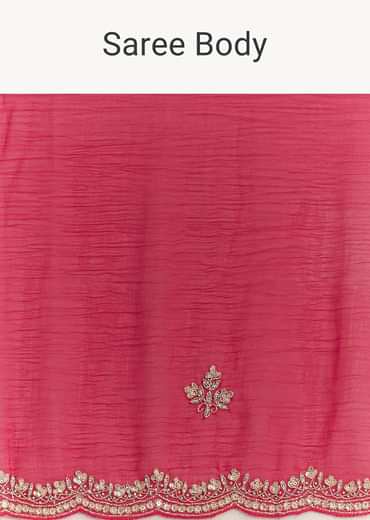 Magenta Crushed Tissue Saree With Cutdana And Scallop Border