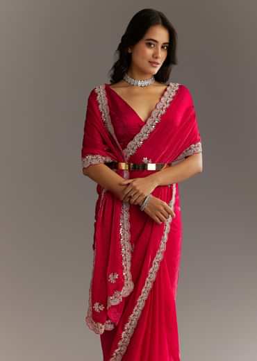Magenta Gota Patti Embroidered Saree With Stones And Cutdana Work