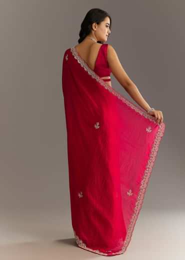 Magenta Gota Patti Embroidered Saree With Stones And Cutdana Work