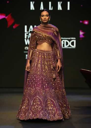 Magenta Embroidered Bridal Lehenga With Full Sleeves Blouse And Dupatta