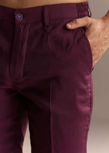 Magenta Kurta Set For Men With Resham Embroidery