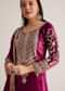 Magenta Pink Velvet Embroidered Palazzo Suit
