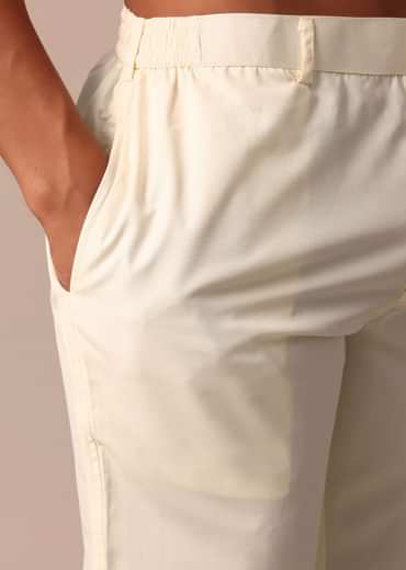 Magnificent Beige Silk Lucknowi Sherwani Set