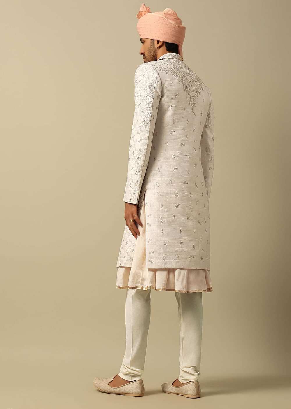 Majestic White Raw Silk Sherwani