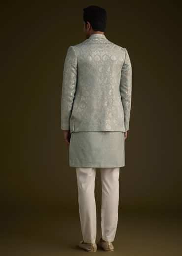 Grey Silk Jodhpuri Suit Featuring Foil Print