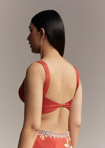 Maroon Crepe Saree With Multicolor Floral Print And Embellished Border