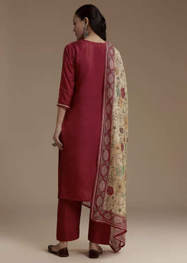 Maroon Foil Mirror Kurta Set with Kalamkari Dupatta