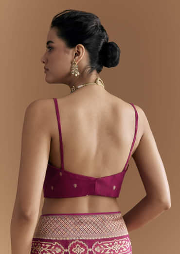 Maroon Khadhi Georgette Saree With Floral And Geometric Zari Work