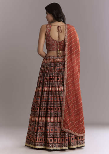 Maroon Modal Bridesmaid Lehenga With Hand Dyed Ajrakh Print