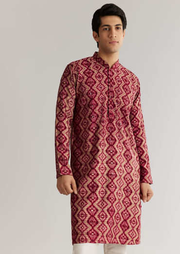 Maroon Modal Chanderi Sequin Embroidered Kurta Set