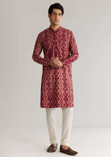 Maroon Modal Chanderi Sequin Embroidered Kurta Set