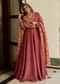 Maroon Raw Silk Embroidered Anarkali With Printed Dupatta