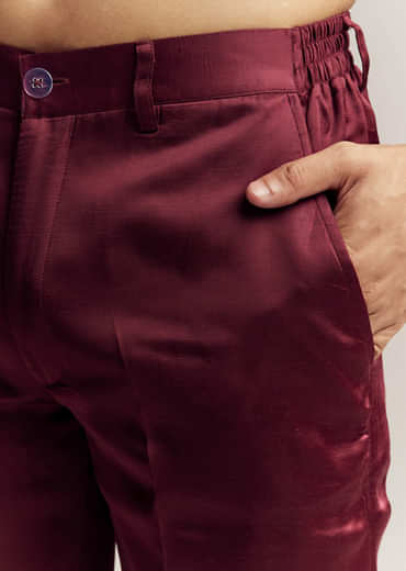 Maroon Red Silk Hand Embroidered Kurta Set For Men