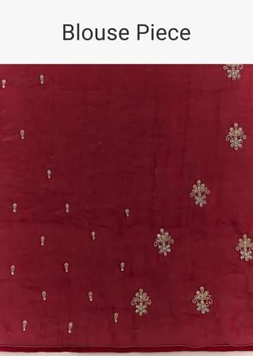 Maroon Satin Embroidered Saree With Scallop Border