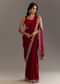 Maroon Satin Embroidered Saree With Scallop Border