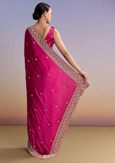 Maroon Satin Saree With Floral Embroidered Border