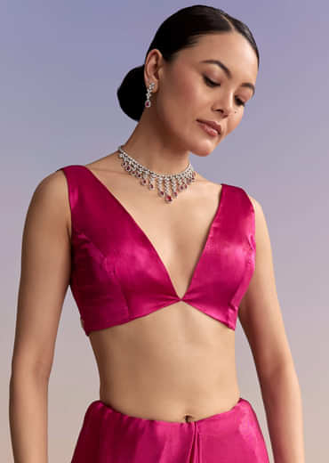 Maroon Satin Saree With Floral Embroidered Border