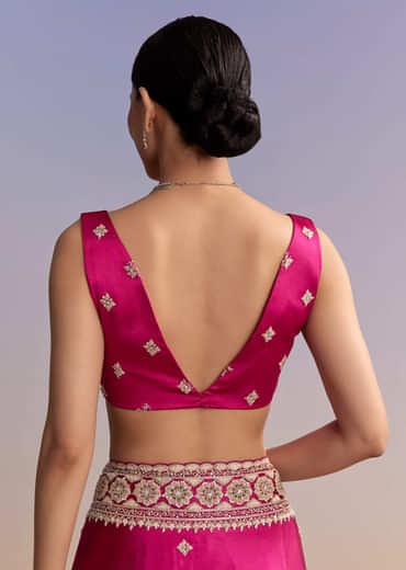 Maroon Satin Saree With Floral Embroidered Border
