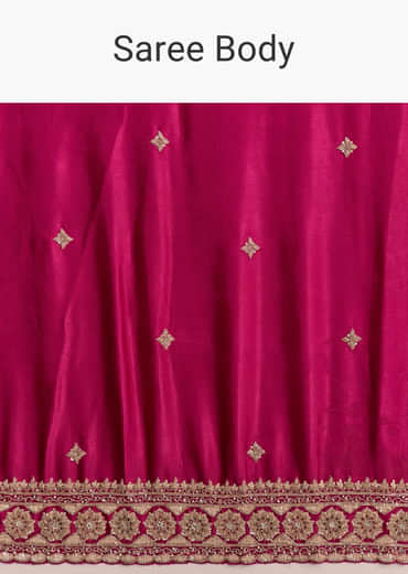 Maroon Satin Saree With Floral Embroidered Border