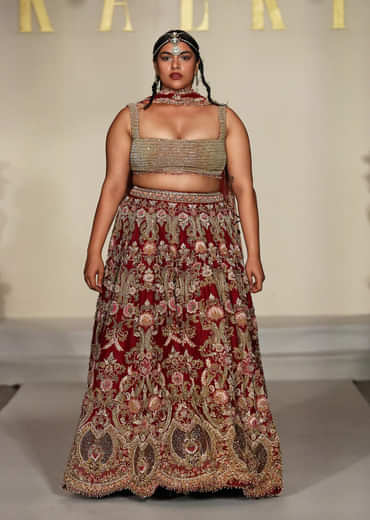 Maroon Silk Bridal Lehenga With Zardosi And Patch Work