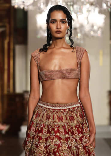 Maroon Silk Bridal Lehenga With Zardosi And Sequins Hand Embroidery