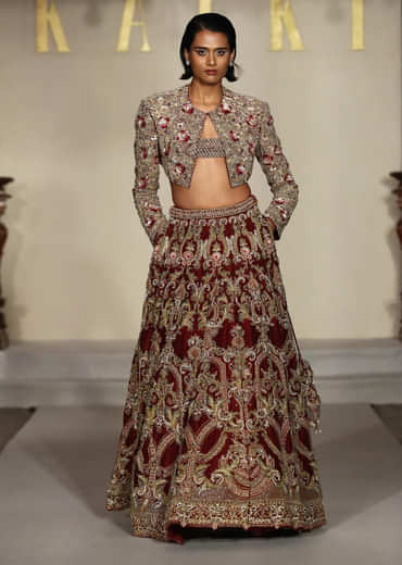 Maroon Silk Bridal Lehenga With Zardosi And Sequins Work