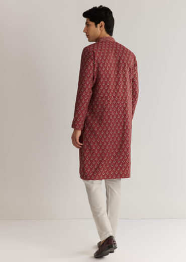 Maroon Silk Cutdana Floral Kurta Set