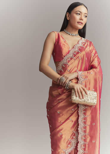 Maroon Silk Embroidered Saree With Heavy Hand Embroidery