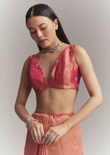 Maroon Silk Embroidered Saree With Heavy Hand Embroidery