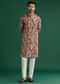 Maroon Silk Kurta Set For Men With Floral Motif Print