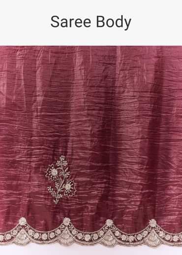 Maroon Tissue Embellished Saree with Blouse Fabric
