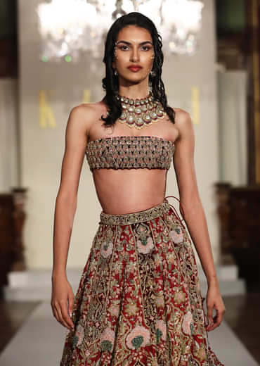 Maroon Velvet Bridal Lehenga With Zardosi And Patch Work