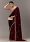 Maroon Saree In Velvet With Brocade Embroidered Blouse