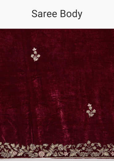 Maroon Saree In Velvet With Brocade Embroidered Blouse