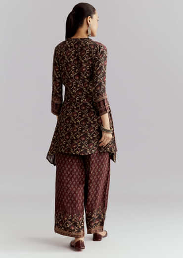 Maroon Viscose Co Ord Set With Floral Print